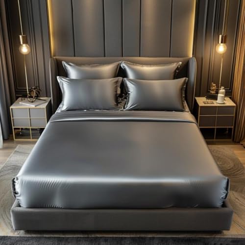 COOLBEDS Satin Bedsheets for King Size Bed - Satin Bedsheet King Size Flat with 2 Satin Pillow Covers - Premium Flat Satin Bedsheet - 400TC Thread Count - 274 x 274cm (Silver Grey, Double)