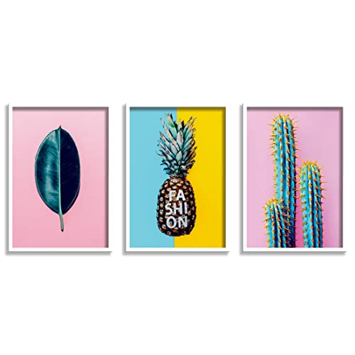 SAF paintings Set of 3 Tropical Pineapple Modern Art Premium White Frame Painting For Wall Decoration, Bedroom, Paintings For living Room 31.5 inch x 13.5 inch,WHITEMX33586