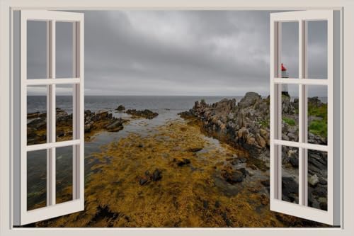 JVERF - JZZA25375 Norway Coast Lighthouses Lofoten Hovsund| Self-Adhesive Open Window Wall Sticker