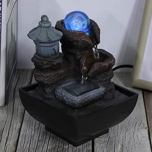 Set of 2 Desktop Fountain, Submersible Pump Led Desktop Fountain Stable and Durable with Led Light for Home Office for Desktop Decoration(Model: 9111)