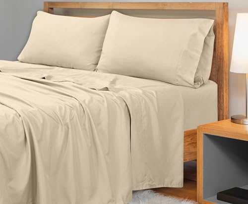 ROYALE LINENS 300 Thread Count 100% Long Staple Combed Cotton Flat Sheet - Super Soft - Top Sheet - Full Flat Sheet Sold Separately - Breathable, Cool & Crisp Percale Flat Sheet Only (Full, Cream)