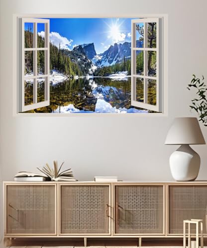 JVERF - JZZA24377 Mountains Forests Scenery Lake Sun| Self-Adhesive Open Window Wall Sticker