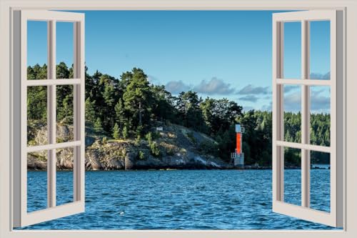 JVERF - JZZA29458 Sweden Rivers Forests| Self-Adhesive Open Window Wall Sticker