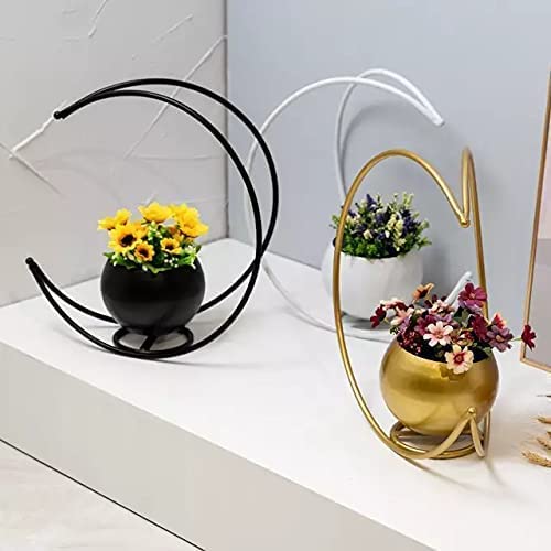 ARS Metal Geometric Design Vase with Gold Finish - Table Decorative Moon Shape Flower Pot | Chand (Size 24 x 24cm)