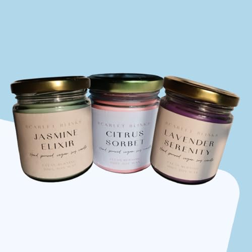 Scarlet Blinks Citrus Sorbet | Jasmine Elixir Candles | Lavender Serenity Candles | Soy Wax Candles | Aroma Therapy Candles | BurningTime:-45 HRS Pack of 3