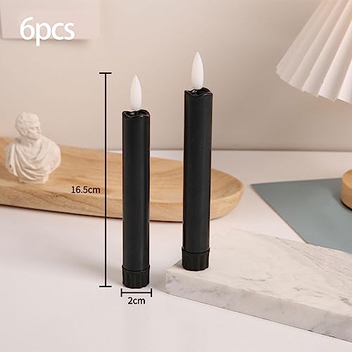 SAZ DEKOR 6X LED Candles 3D Wick Flameless Taper Candles for Wedding Party Black