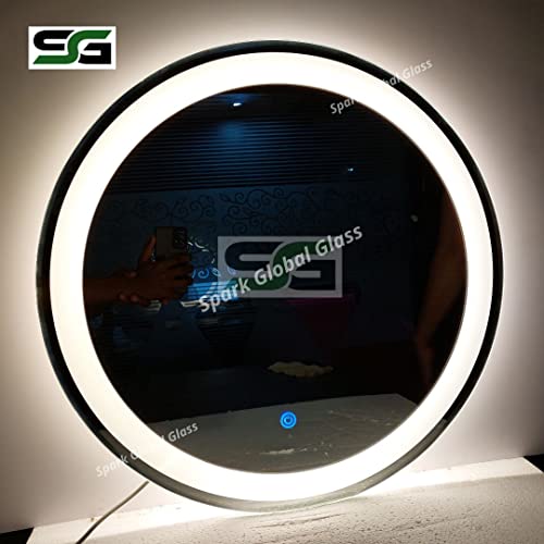 Spark Glass Round LED Sensor Mirror. (LedColour: White, Warm White, & Mix Light) - (Size:18x18 Inch)