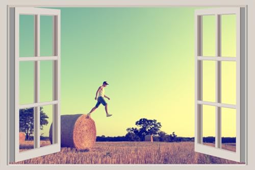 JVERF - JZZA20427 Fields Men Hay| Self-Adhesive Open Window Wall Sticker