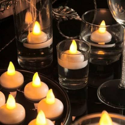 ARANKA Battery Operated Waterproof Water Sensor Floating Tealight LED Candle Flame less Flickering Lights Candles Perfect for Diwali Party Decorations Party Warm Yellow Pack of 12