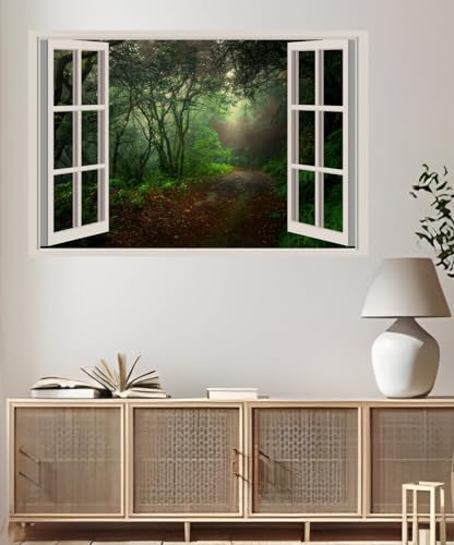 JVERF - JZZA20768 Forests Autumn Trail Foliage Rays of Light| Self-Adhesive Open Window Wall Sticker