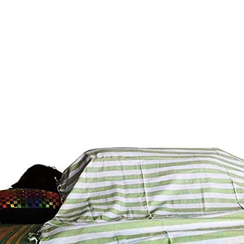 SilkXone Cotton Silky Soft Organic Bhagalpuri Dull chadar Blanket for All Season Blanket, (Green-White Stripe), Pack of 1 (7 No.)