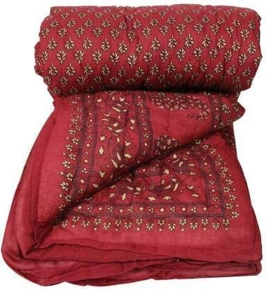 FABDESIGN QUILTS Craft 240 TC Bed Organic Cotton Jaipuri Razai Bed Blanket Ac Quilt for Winter Soft Light Weight Rajasthani Traditional Rajai Cotton Comforter 85 x 100 inch (Design-8, Single)