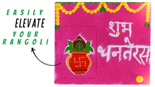 Ready Rangoli Cutouts - Elevate Your Rangoli with Zero Efforts - Kalash with Traditional Green Leaves and Coconut - Set of 8- Customization Available in Colour (Yellow/Orange/Red) (8)