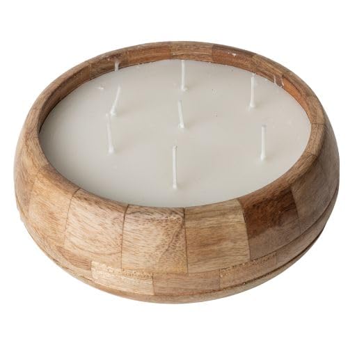 Wooden Natural Round Aroma Bowl with 750 Gram Wax (Pack of 1) (Coconut)