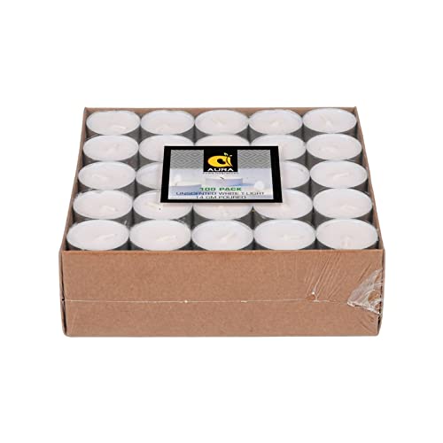 AURA Home Fragnance - Unscented White SOYA Tea Light Candles Pack of 100 14 Gm Poured