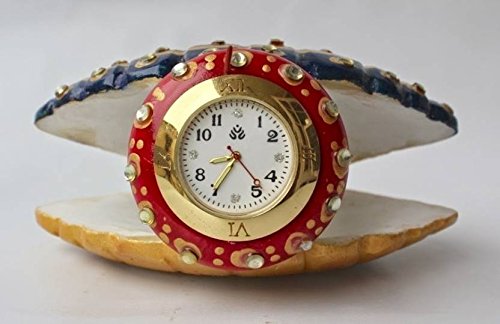 Dekor World Marble Shell Table Clock (13x13x7cm, Red & Blue)