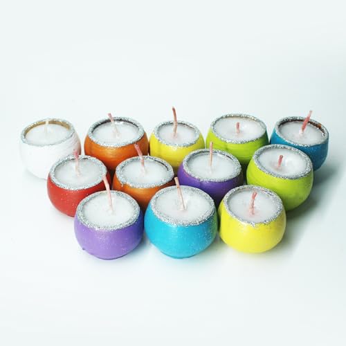 CRAFTLIPI Multicolour Ball Terracotta Candles/Reusable Pots : Set of 12