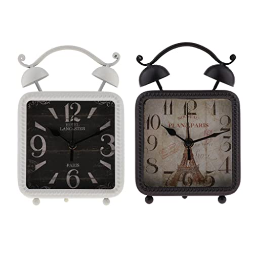 CALANDIS Retro Style Shabby Iron Clock Home Desk Table Clock Ornament White