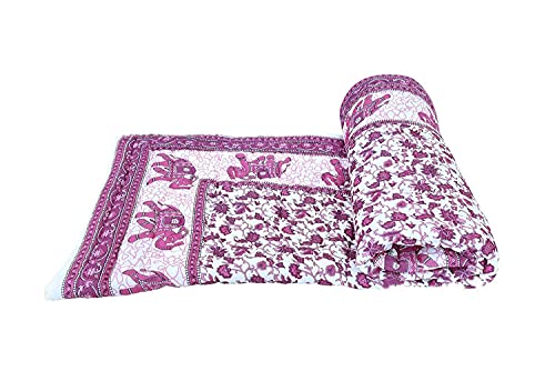 LOARSHY Pure Cotton Handmade Floral Abstract Printed Pink | Soft and Lightweight and Warm Jaipuri Rajasthani Double Bed Razai | Soft AC Quilt for Summer and Winters | Gift Item for Loved Ones