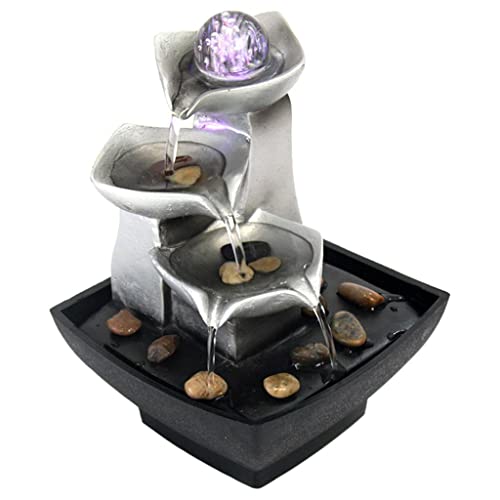 CALANDIS 3-Tier Tabletop Fountain Automatic Pump Meditation with LED Light for Indoor