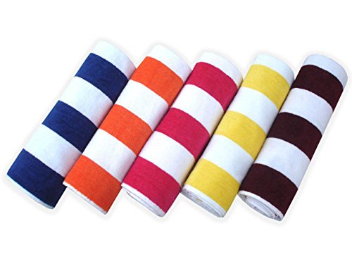 DIVINE OVERSEAS Cabana Stripes Super Soft 100% Cotton Velour 500 GSM 30" x 60" Inches (1 Piece Bath Towel, White & Pink)