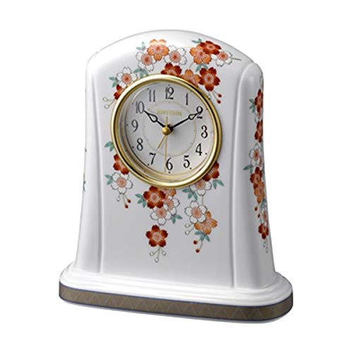 RHYTHM Japan Porcelain Rectangle Frame Quartz Analogue Table Clock with Alarm (191 x 167 x 71 mm, White)