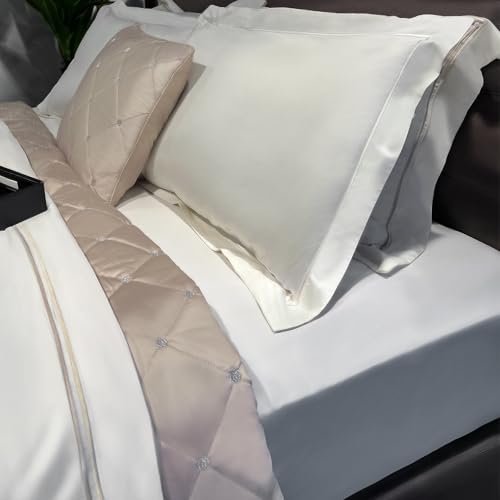 Erba 100% Tencel Eucalyptus Fiber, King Size Flat Bedsheet Set in White Colour, Includes 1 King Size Solid bedsheet (275x275cm) with 2 Matching Pillow Covers (50x70cm) with Single line Embroidery