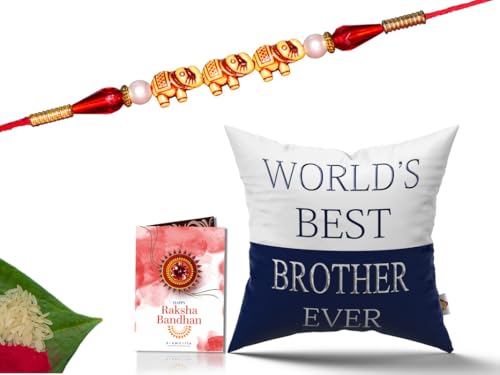 Pillow Rakhi for Brother with Gift - Rakhi with Rakhi Cushion with Filler Greeting Card- Rakhi for Brother, Gifts for Brother, Gifts for Rakhi, Gifts for Rakshabandhan Rakhi Gifts-CH-BRO-31-PE