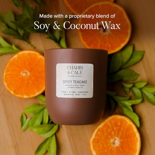 Charis & Cale Spicy Teacake Candle Jar - 150 Gm | Smokeless, Soot-Free & Non-Toxic Candles for Home Decor & Aromatherapy | Long Burning Time of 25+ Hours | Best for Gifting & Meditation