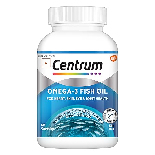 Centrum Omega-3 Fish Oil (60 Capsules) with EPA & DHA to support Joint, Heart, Skin, Eye, Brain, Hair & Muscle Health | World's