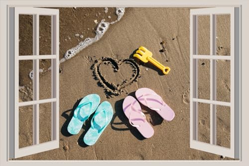 JVERF - JZZA27122 Sand Heart Flip Flops| Self-Adhesive Open Window Wall Sticker