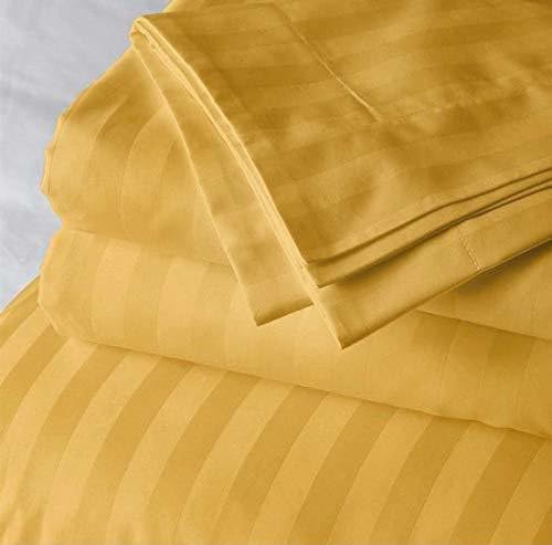 220 TC Cotton Single Striped Flat Bedsheet (Pack of 1, Yellow) 2687aAkin