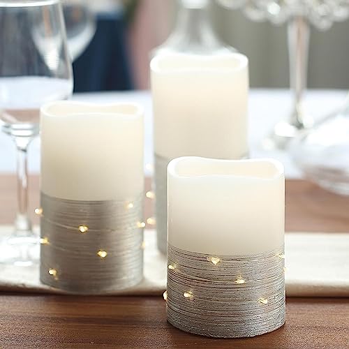 Weddings Parties and Gift 3 Silver 4" 6" 8" Tall L*D Pillar Candles String Remote Control Party vngift9365