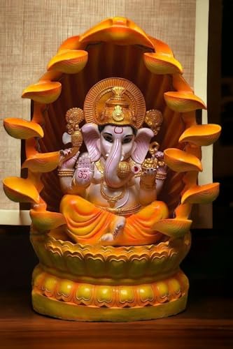 SEPBORN Ganesha Water Fountain Statue, Yellow Decoration Gift Gifting with LED Lights Water Pump