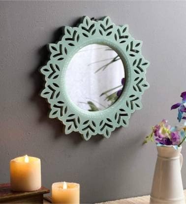 VAS Collection MDF Mirror Frame Fro Wall Decor,Bedroom,Living Room,Bathroom & Hallway(Green,Round)