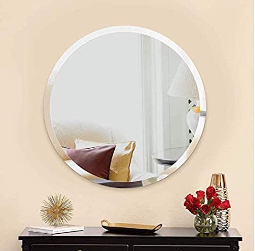 Cheval Glass Designer Beveled Round Mirror Big Size with MDF and Hooks - 24 X 24 inches