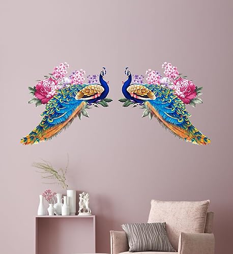 Decor Kraft Peacock with Flowers Wall Sticker & Decal,Size- 55 Cm X 40 Cm