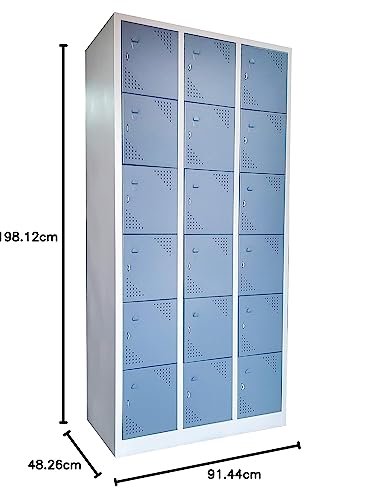 Laxmi KAPAT Metal 18 Door Industrial locker Storage Cabinet with Staple Locking | for School, Gym, Home,Office Powder Coated (Light & Dark Grey,75 X 36 X 19 Inch)