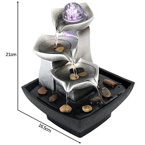 CALANDIS 3-Tier Tabletop Fountain Automatic Pump Meditation with LED Light for Indoor