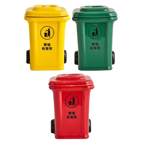 Mini Trash Can Shape Ash Holder Ceramic Portable for Living Room Office Desk Yellow