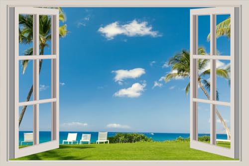 JVERF - JZZA30390 Tropics Coast Sky| Self-Adhesive Open Window Wall Sticker