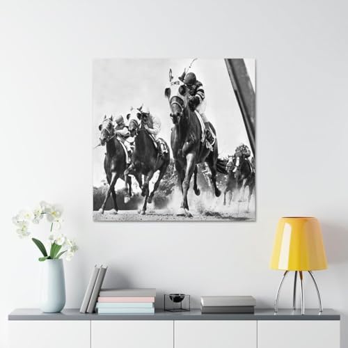 GADGETS WRAP Canvas Gallery Wrap Framed for Home Office Studio Living Room Decoration (17x17inch) - Horse Racing At Belmont Park