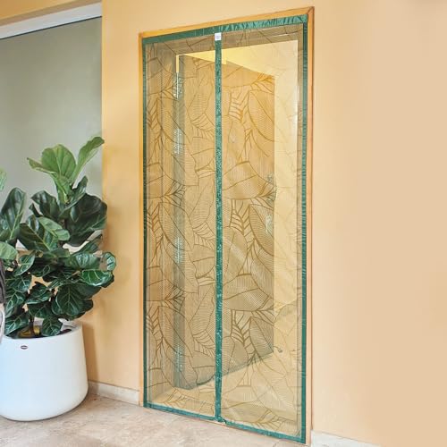 TurtleGrip Door Mosquito Net Curtains with Magnet's New Leaf Pattern. Full Frame Hook & Loop for Main Doors, Bedroom, Kitchen & Balcony Doors(190x90cm,ForestGreen)