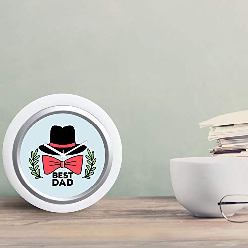 YaYa cafe Best Dad Desk Clock for Dad - 6x6 inches, Round (White Frame, Unbreakable Flexiglass Cover, Analog)