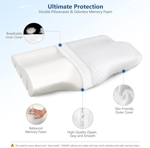 HomeHive Memory Foam Pillow Neck & Shoulder Lumbar Pain Relief Contour Cervical Super Soft & Fluffy-PO1(S_K_E_20022053_Off White)