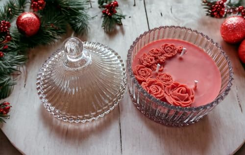 Coral Charm | Vanli Crystal Jar Candle with Mini Flower Embrace (Pink) -Handmade Decors and Gifts (Rosemary)