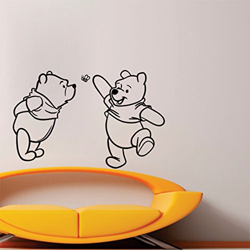 Two Cute Pooh Self Adhesive VinylWaterproof Decorative Wall Stickers for Hall, Bedroom, Kitchen and Furniture