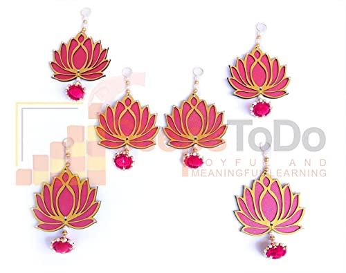 StepsToDo (with device) Hanging Wooden Lotus Cut-Out Handicraft. Set of 6. Rose Pink. Festive DIY Craft Material. Completely Wooden. Decoration for Any Festival, Diwali, Pooja, Wedding Gift.(6)