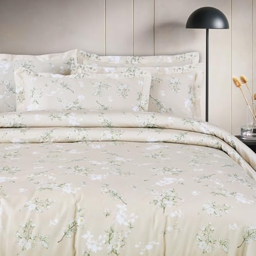 Malako Sion Beige Floral King Size Bedsheet with 2 Pillow Covers