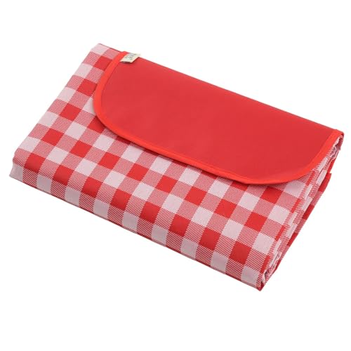 Mossio Camping Blanket, Large Size Picnic Blanket Oxford Cloth Foldable for Outdoor Red White Lattice